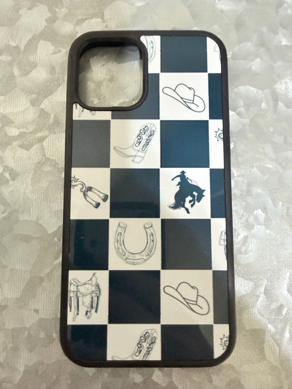 Black & White Western Check iPhone Case - Protective Phone Cover